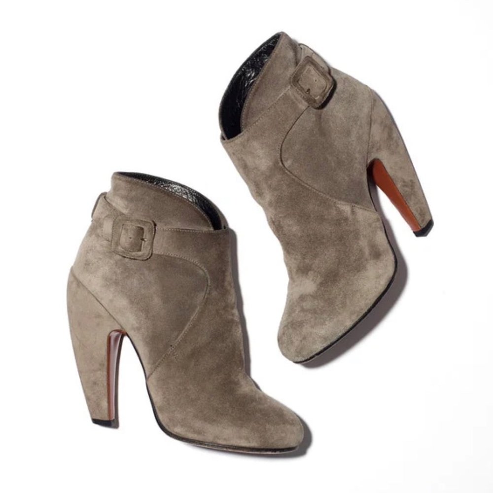 NWOT ALÄIA suede leather ankle booties with buckle grey beige size 38